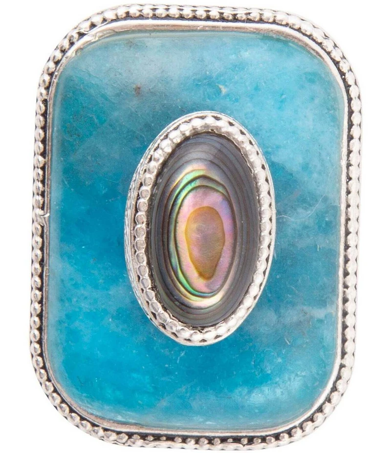 Barse Sterling Silver, Genuine Apatite and Abalone Statement Ring