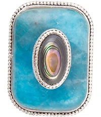 Barse Sterling Silver, Genuine Apatite and Abalone Statement Ring