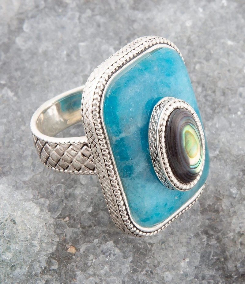 Barse Sterling Silver, Genuine Apatite and Abalone Statement Ring