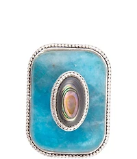 Barse Sterling Silver, Genuine Apatite and Abalone Statement Ring