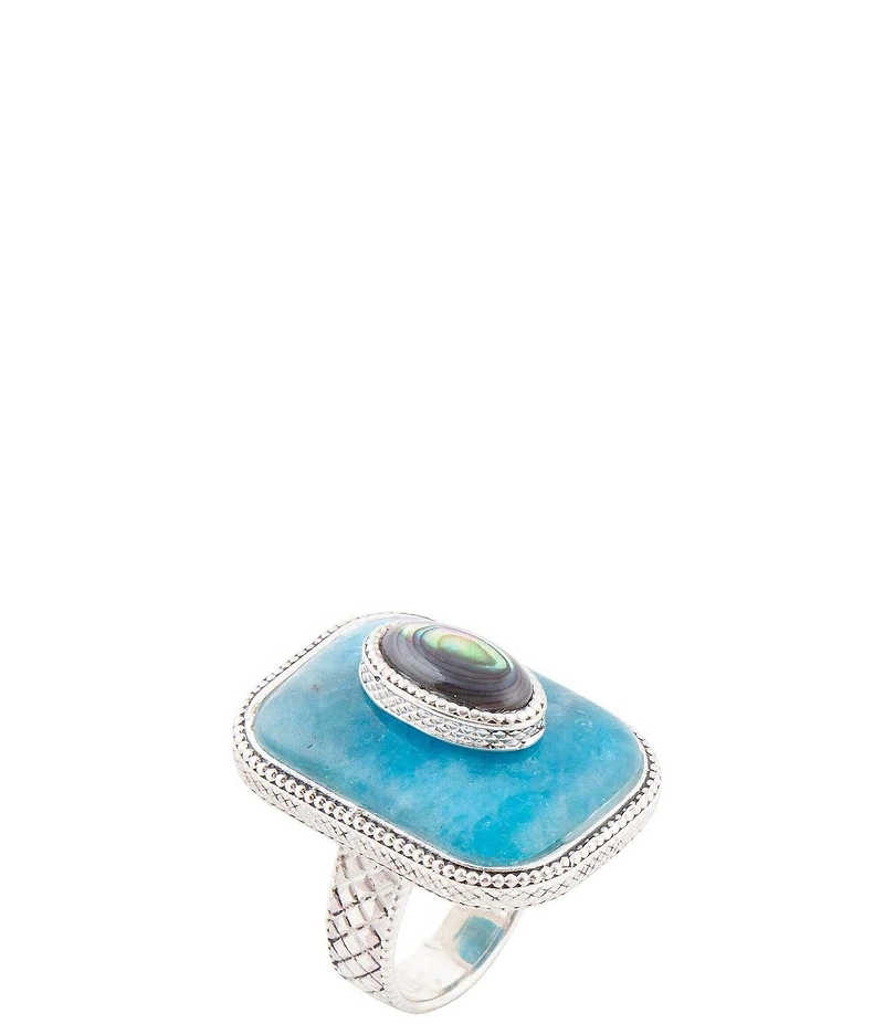 Barse Sterling Silver, Genuine Apatite and Abalone Statement Ring