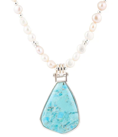 Barse Blue Turquoise Pendant and White Pearl Sterling Silver Necklace