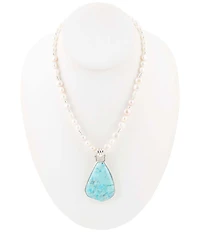 Barse Blue Turquoise Pendant and White Pearl Sterling Silver Necklace