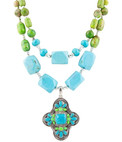 Barse Zion Lime Green and Blue Turquoise and Sterling Silver Statement Necklace