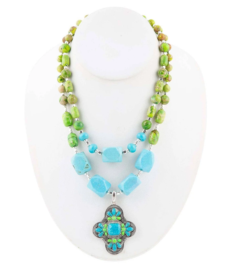 Barse Zion Lime Green and Blue Turquoise and Sterling Silver Statement Necklace