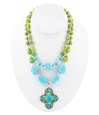 Barse Zion Lime Green and Blue Turquoise and Sterling Silver Statement Necklace