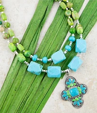 Barse Zion Lime Green and Blue Turquoise and Sterling Silver Statement Necklace