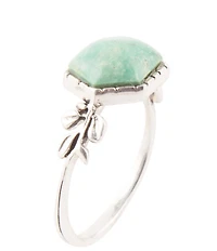 Barse Sterling Silver Genuine Stone Green Turquoise Band Ring