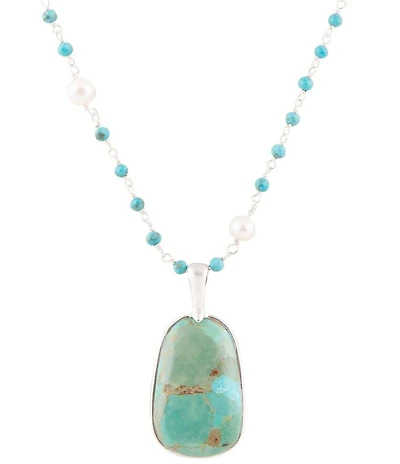 Barse Madeleine Blue Turquoise and Sterling Silver Drop Statement Pendant Necklace