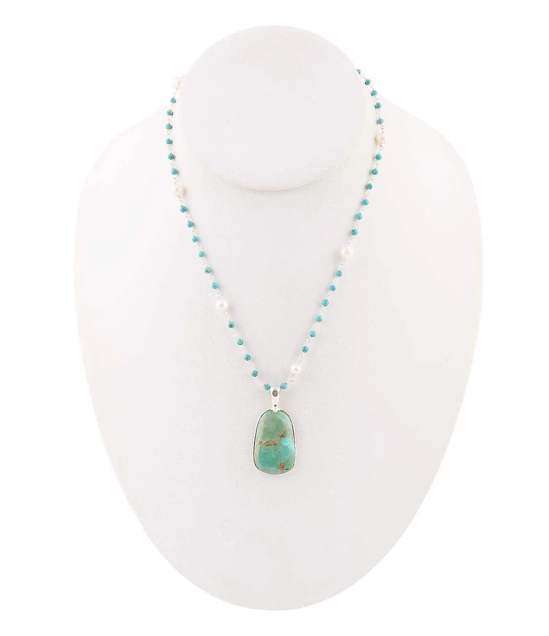 Barse Madeleine Blue Turquoise and Sterling Silver Drop Statement Pendant Necklace