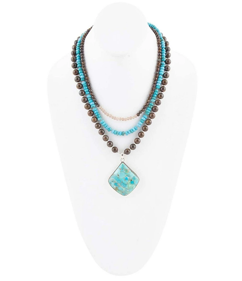 Barse Blue Turquoise Pendant Statement Sterling Silver Necklace