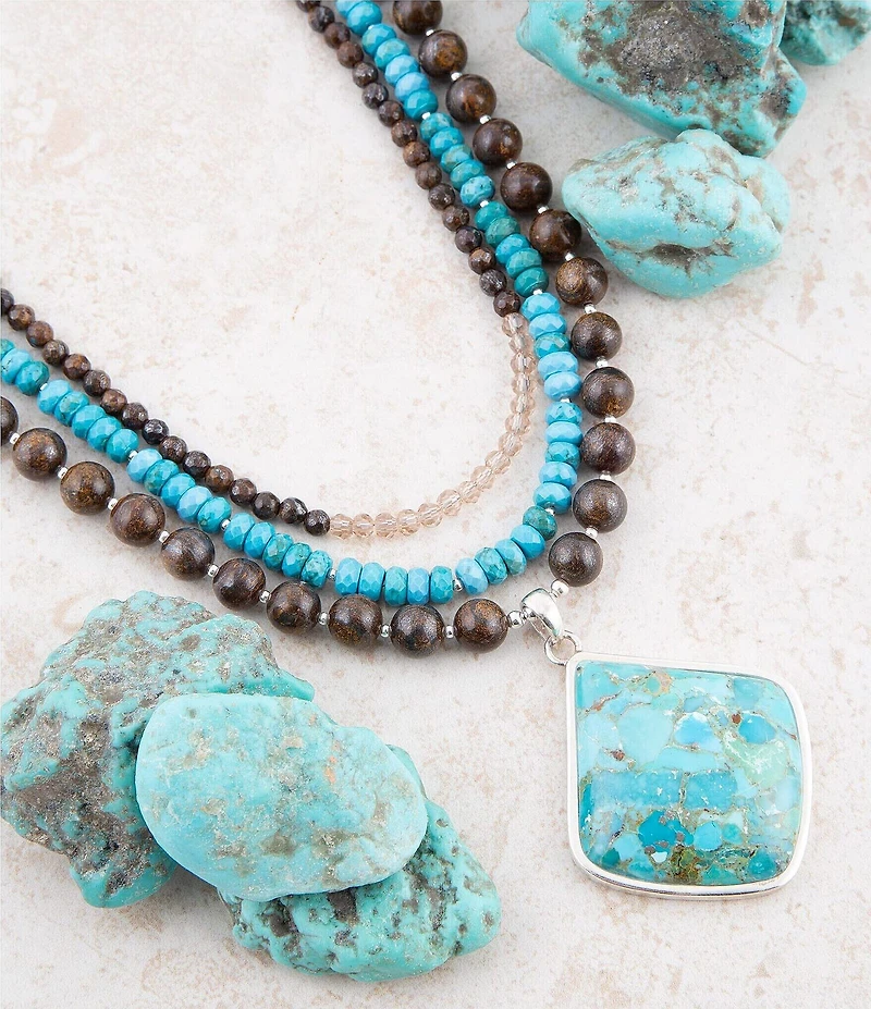 Barse Blue Turquoise Pendant Statement Sterling Silver Necklace