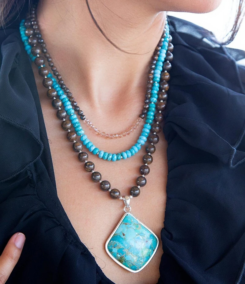 Barse Blue Turquoise Pendant Statement Sterling Silver Necklace