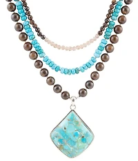 Barse Blue Turquoise Pendant Statement Sterling Silver Necklace