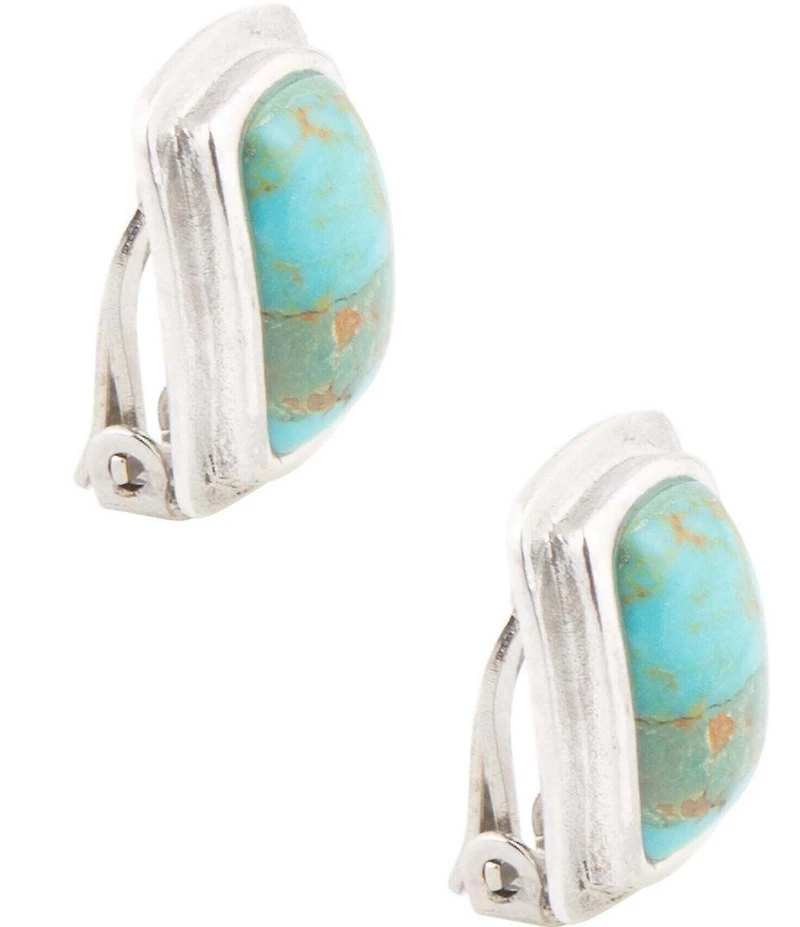 Barse Fiji Isles Blue Turquoise Sterling Silver Clip Earrings