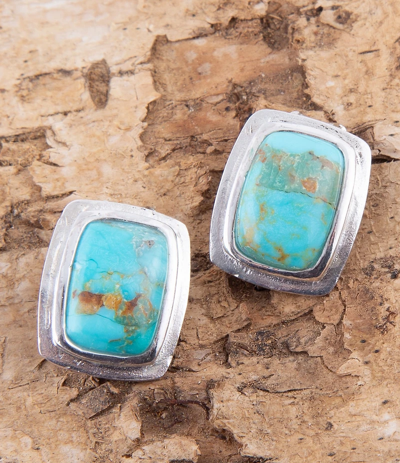 Barse Fiji Isles Blue Turquoise Sterling Silver Clip Earrings
