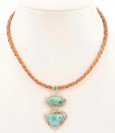 Barse Sterling Silver, Leather and Genuine Turquoise Bronco Short Pendant Necklace
