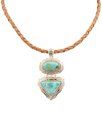 Barse Sterling Silver, Leather and Genuine Turquoise Bronco Short Pendant Necklace