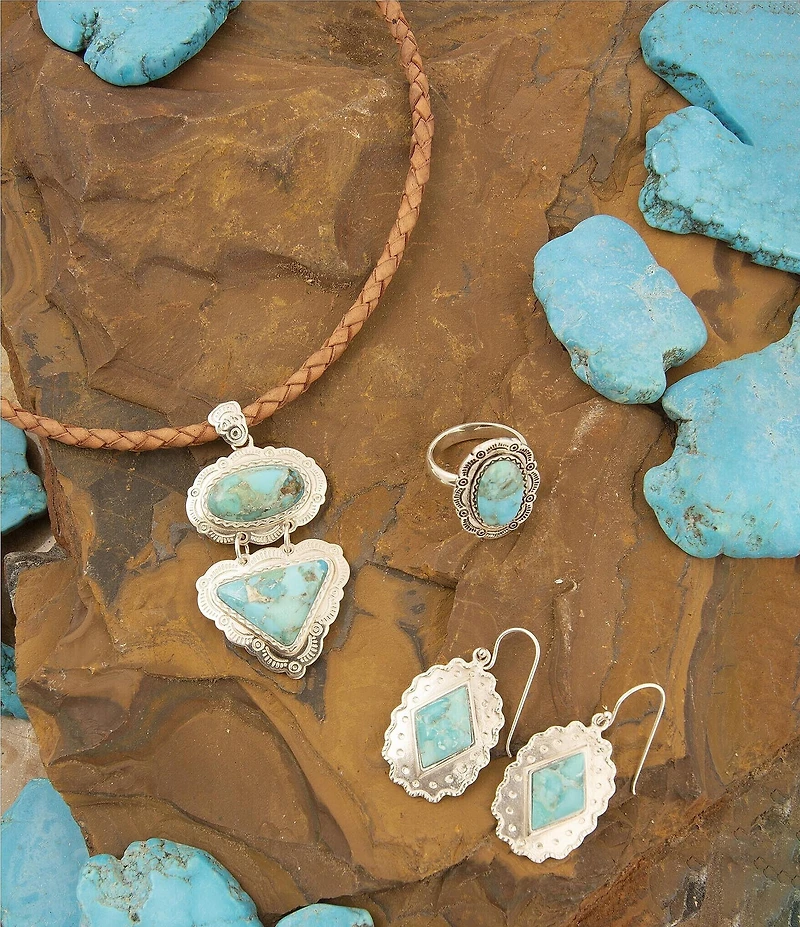 Barse Sterling Silver, Leather and Genuine Turquoise Bronco Short Pendant Necklace