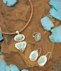 Barse Sterling Silver, Leather and Genuine Turquoise Bronco Short Pendant Necklace