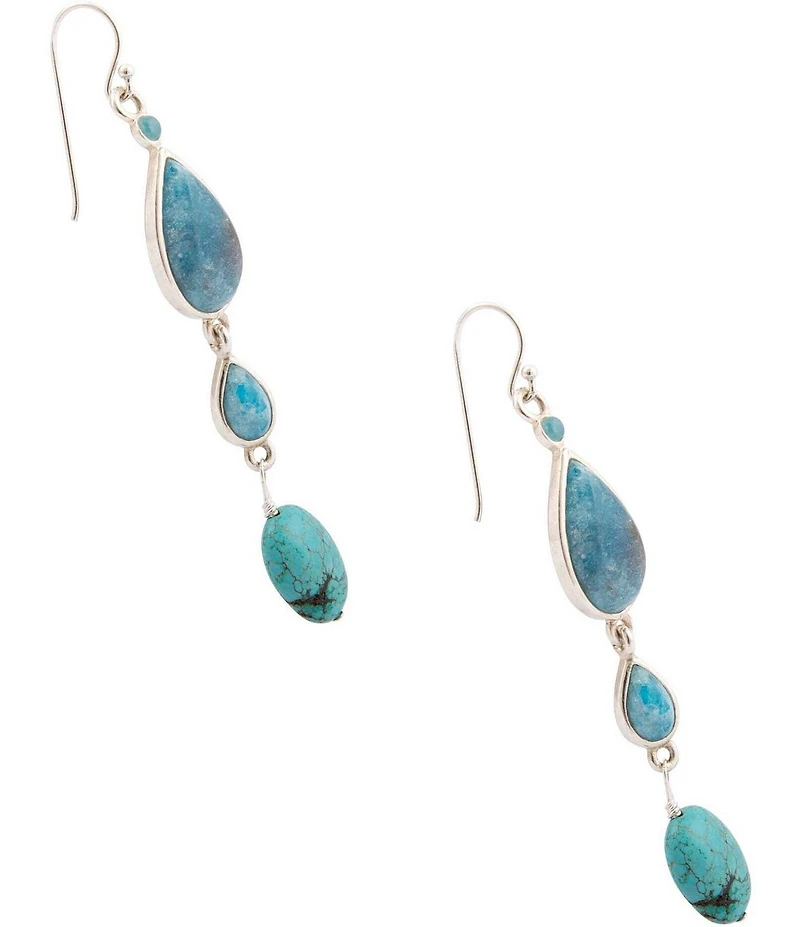 Barse Sterling Silver, Turquoise and Apatite Ombre Linear Earrings