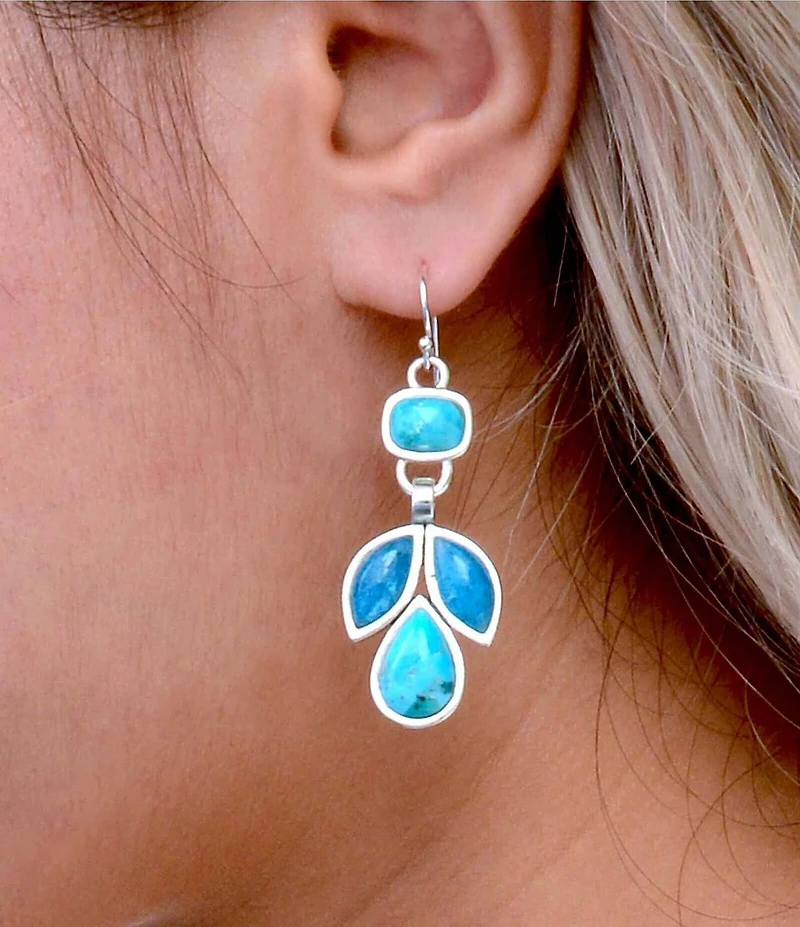 Barse Sterling Silver, Turquoise and Apatite Seaside Drop Earrings