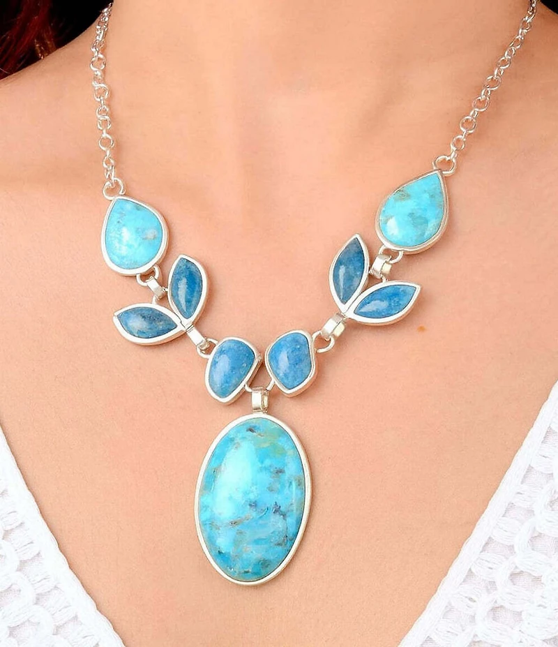 Barse Seaside Sterling Silver Turquoise and Apatite Statement Necklace
