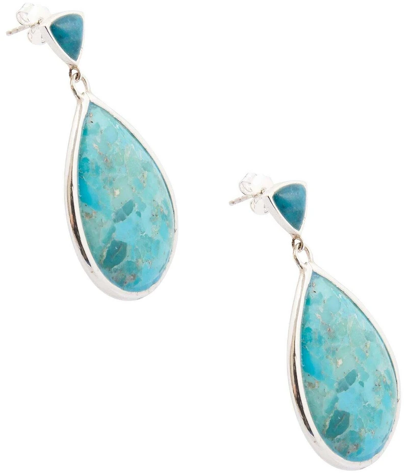 Barse Sterling Silver, Turquoise and Apatite Solstice Statement Drop Earrings