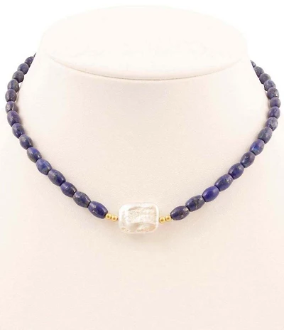 Barse Summer Blues Lapis and Pearl Collar Necklace