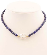 Barse Summer Blues Lapis and Pearl Collar Necklace