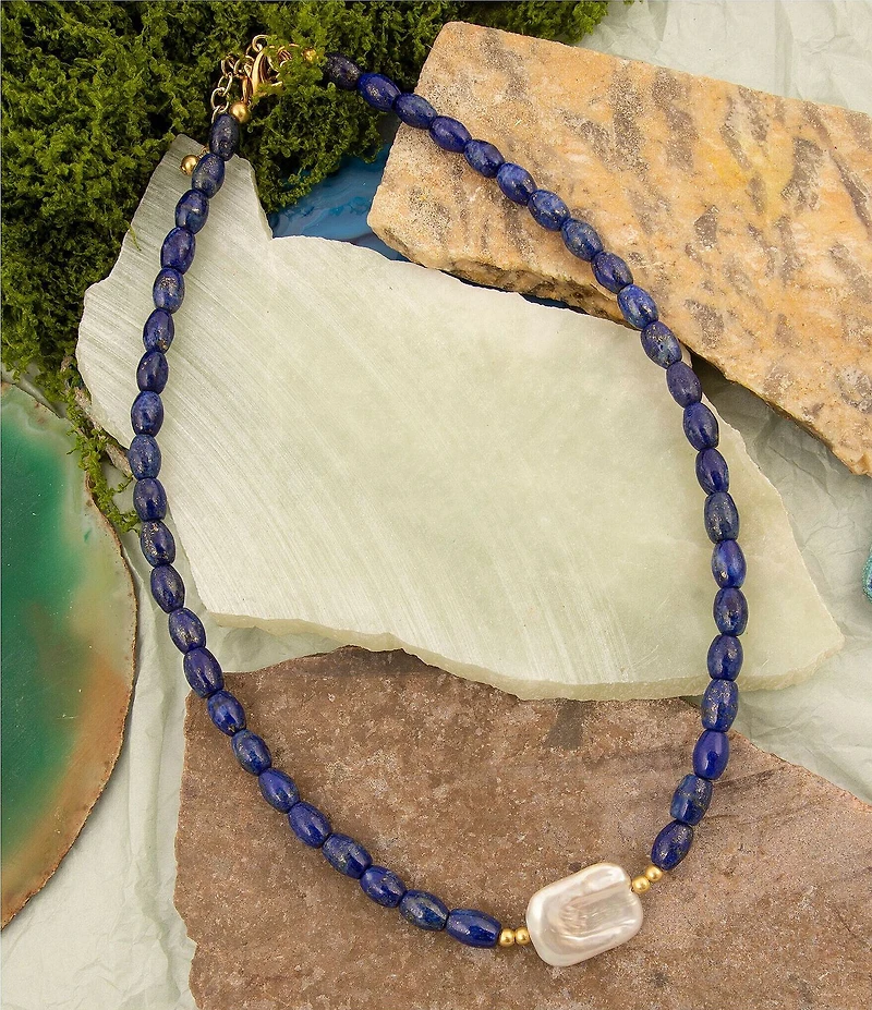 Barse Summer Blues Lapis and Pearl Collar Necklace