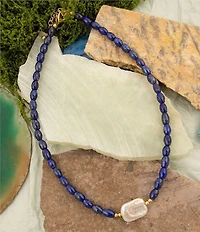 Barse Summer Blues Lapis and Pearl Collar Necklace
