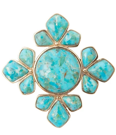 Barse Sun Medallion Golden And Genuine Turquoise Brooch