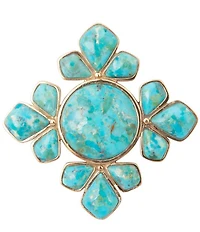 Barse Sun Medallion Golden And Genuine Turquoise Brooch