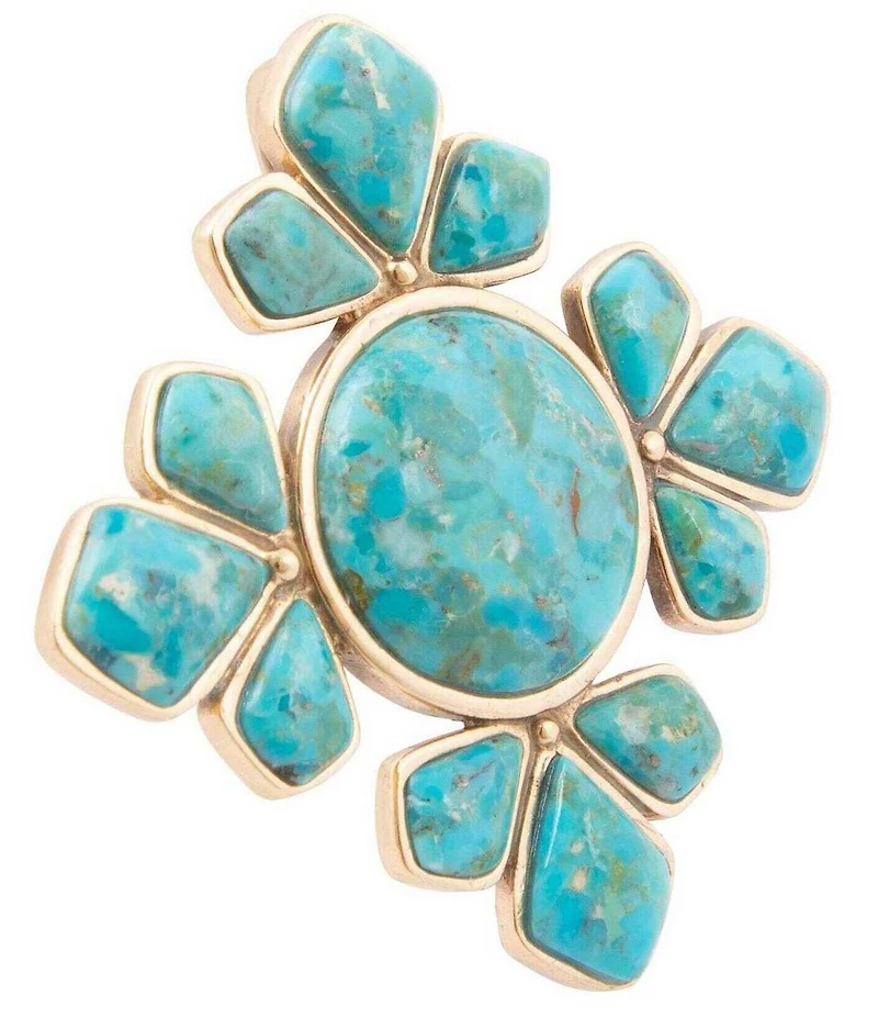 Barse Sun Medallion Golden And Genuine Turquoise Brooch