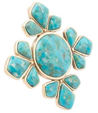 Barse Sun Medallion Golden And Genuine Turquoise Brooch