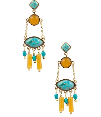 Barse Sunlit Oasis Genuine Stone Chandelier Earrings
