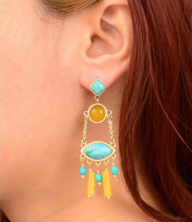 Barse Sunlit Oasis Genuine Stone Chandelier Earrings