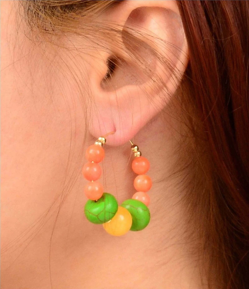 Barse Sunset Bazaar Genuine Stone Beaded Hoop Earrings