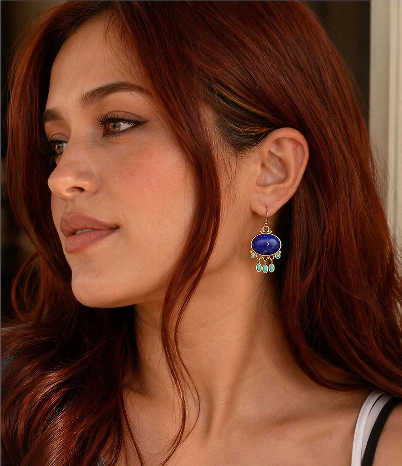 Barse Sunset Mesa Golden Genuine Stone Chandelier Earrings