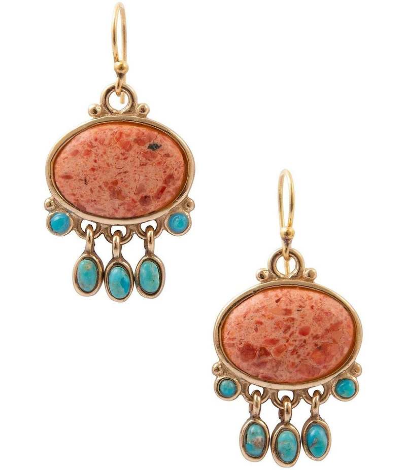 Barse Sunset Mesa Golden Genuine Stone Chandelier Earrings