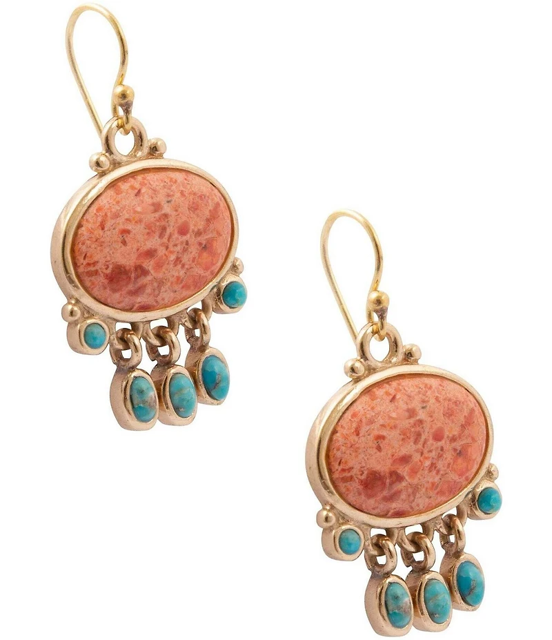Barse Sunset Mesa Golden Genuine Stone Chandelier Earrings