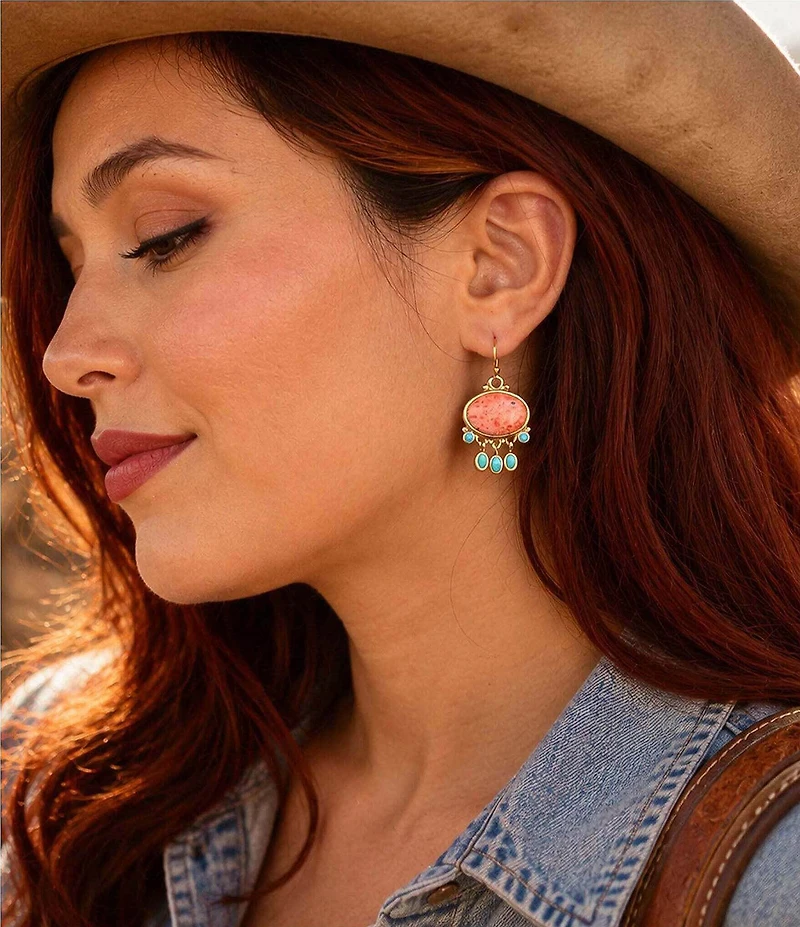 Barse Sunset Mesa Golden Genuine Stone Chandelier Earrings