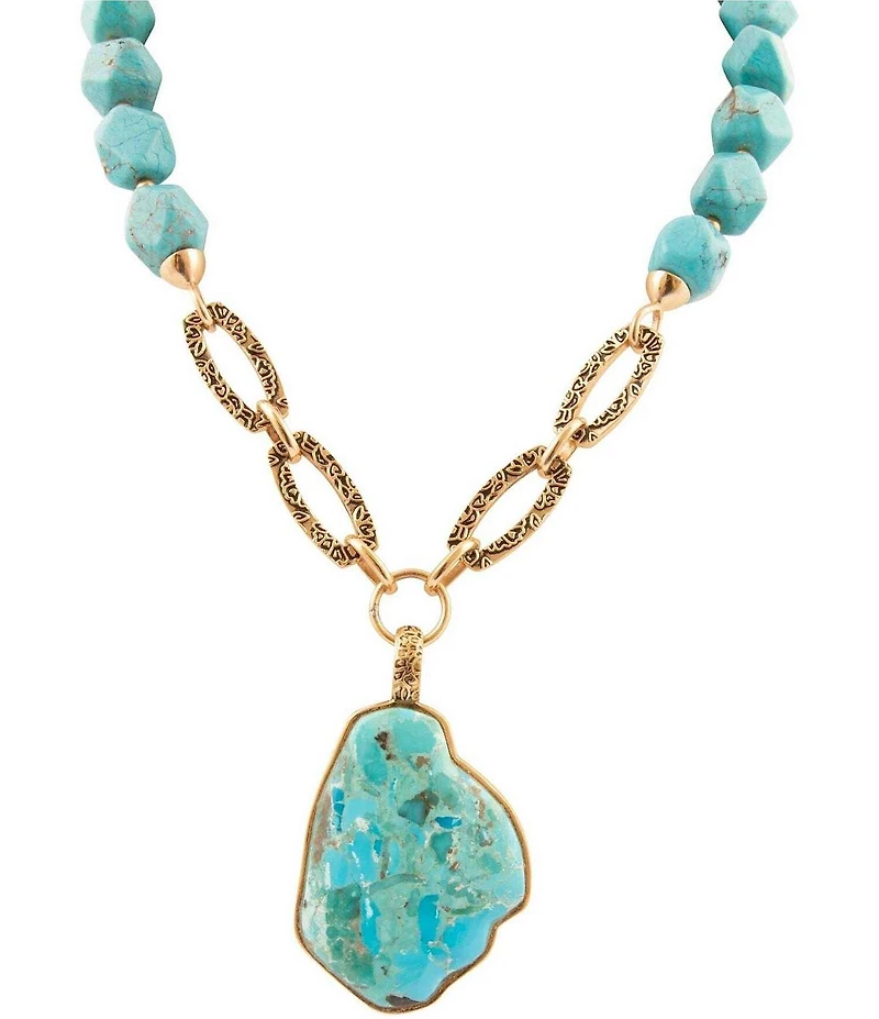 Barse Thistle Bronze and Genuine Stone Short Pendant Necklace