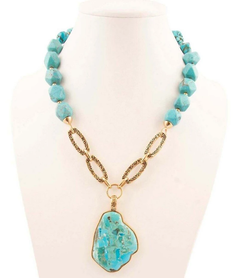 Barse Thistle Bronze and Genuine Stone Short Pendant Necklace