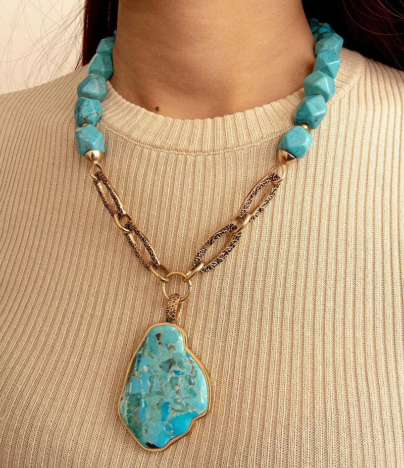 Barse Thistle Bronze and Genuine Stone Short Pendant Necklace