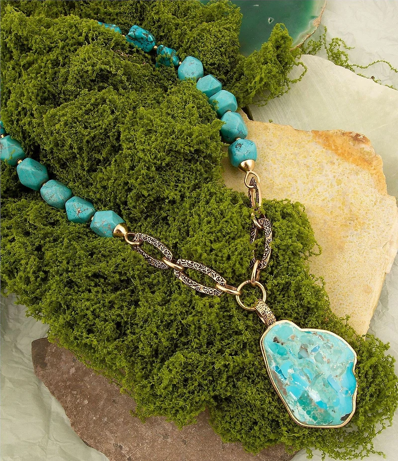 Barse Thistle Bronze and Genuine Stone Short Pendant Necklace