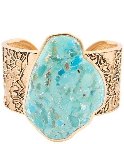 Barse Thistle Bronze and Turquoise Statement Cuff Bracelet