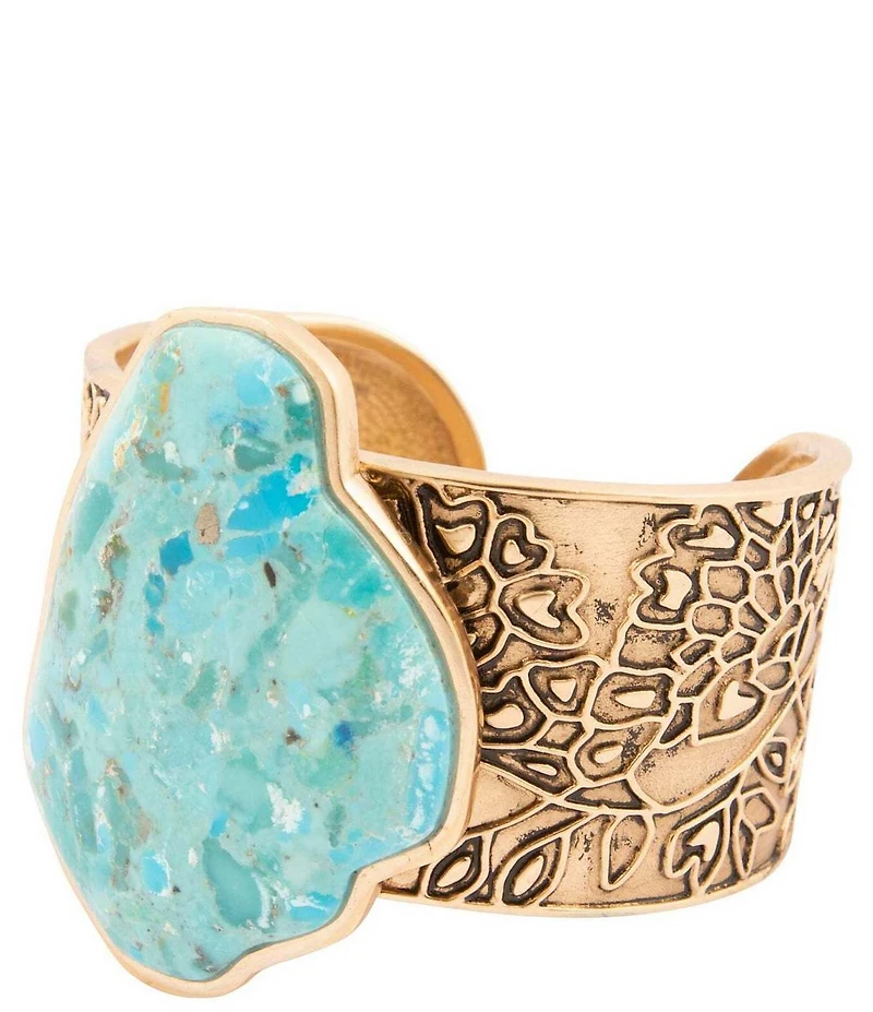 Barse Thistle Bronze and Turquoise Statement Cuff Bracelet
