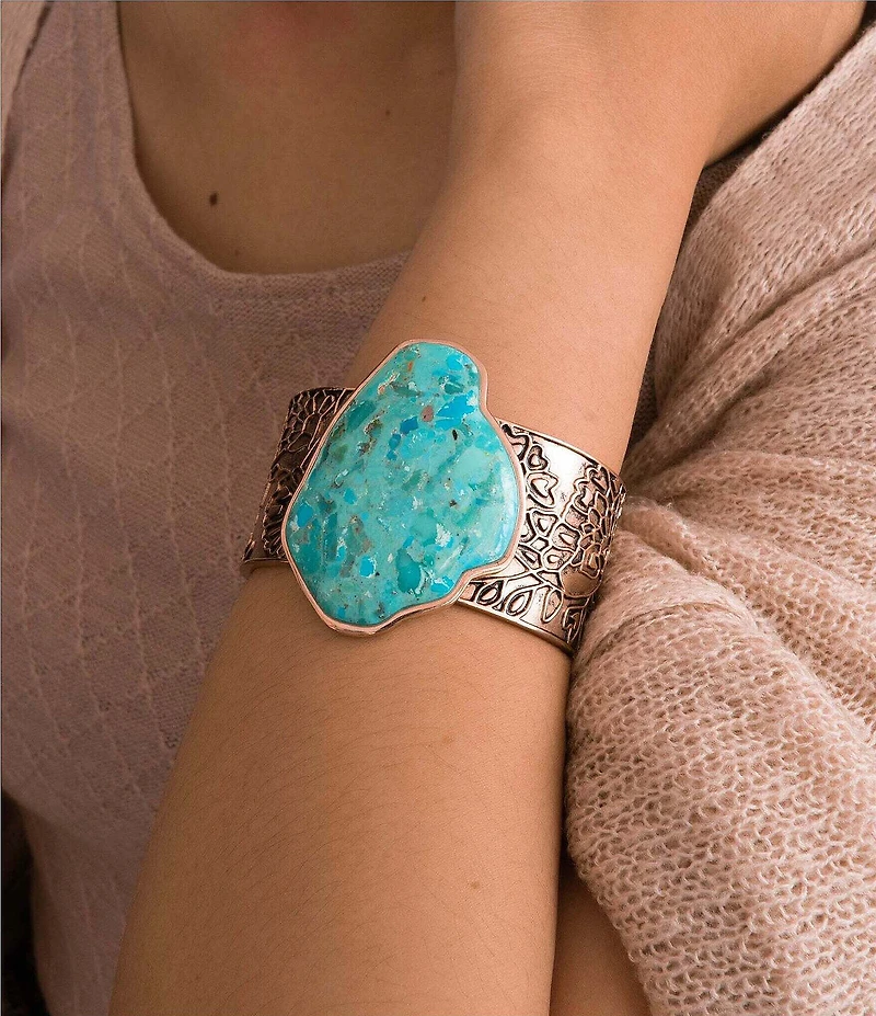 Barse Thistle Bronze and Turquoise Statement Cuff Bracelet